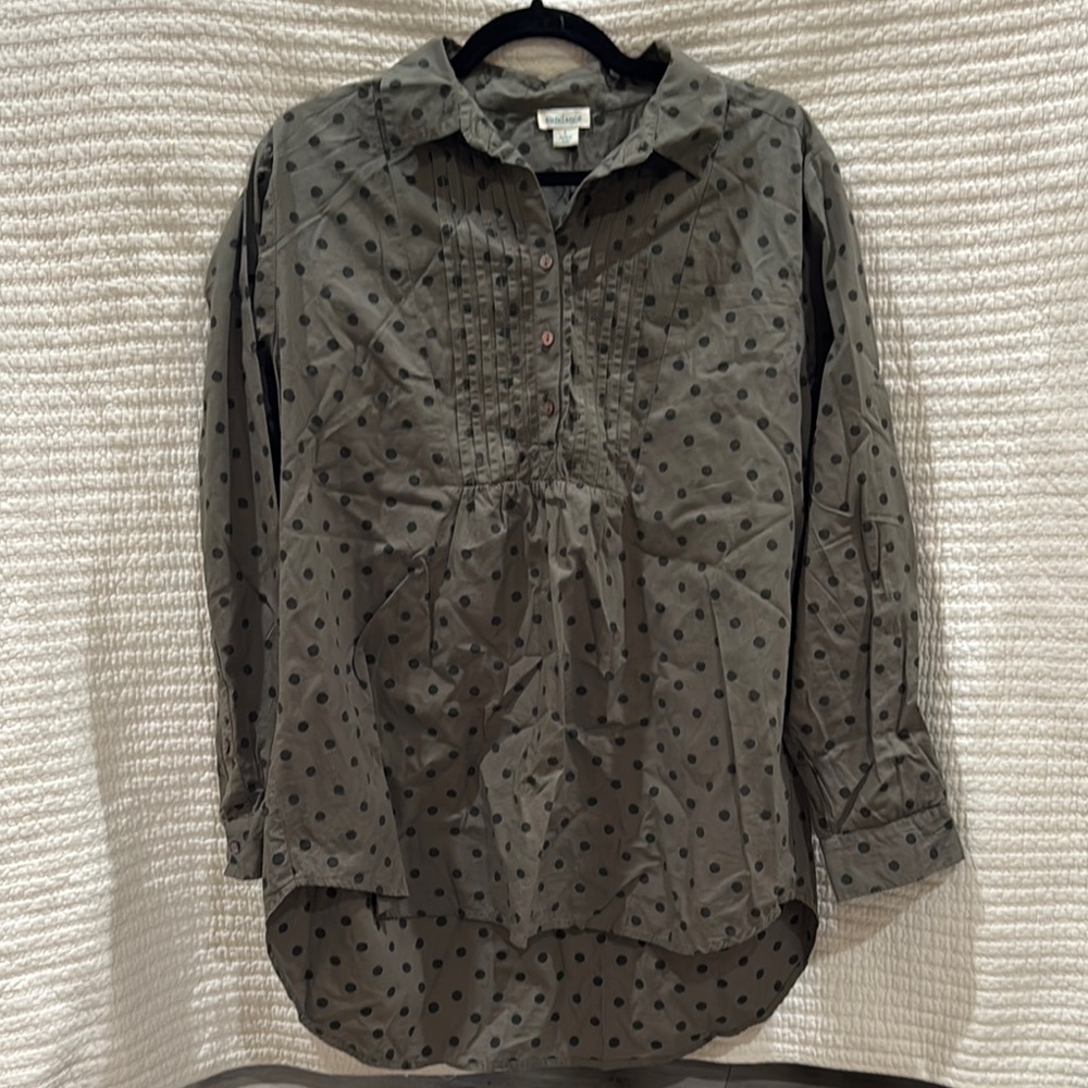 Sundance Olive Polka Dot Button-Down Blouse